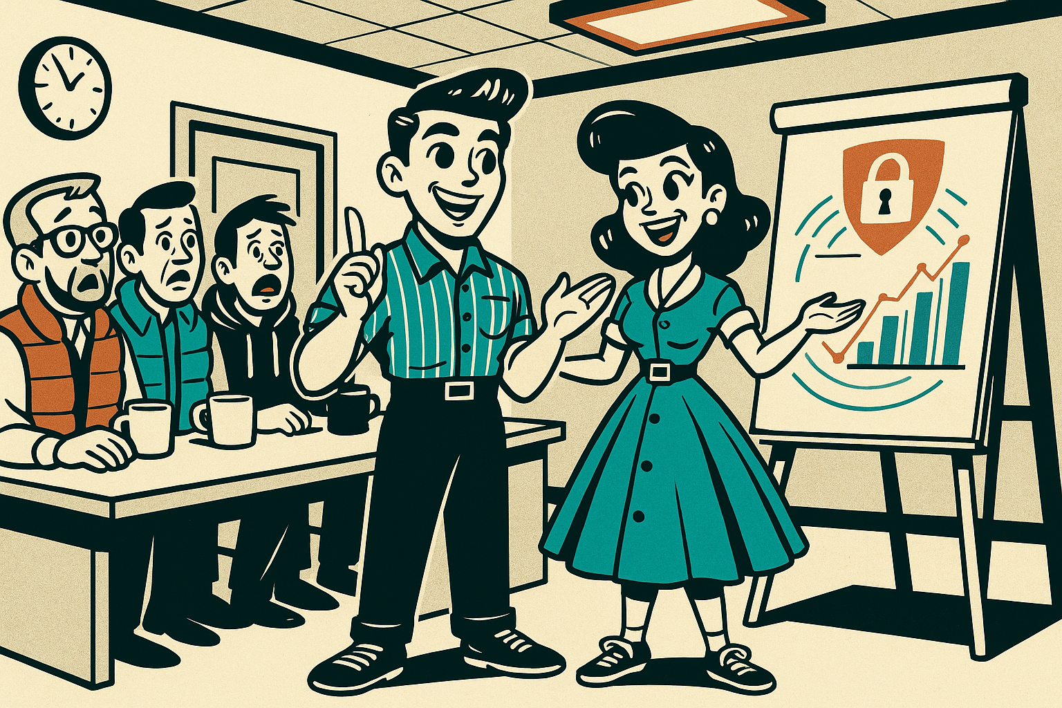 Luke and Mary Ann presenting privacy to a room of modern tech onlookers