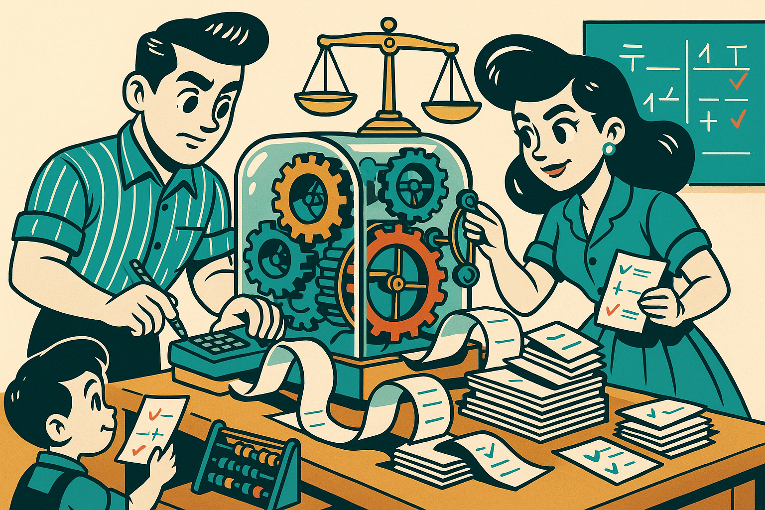 Mascots working on accounting