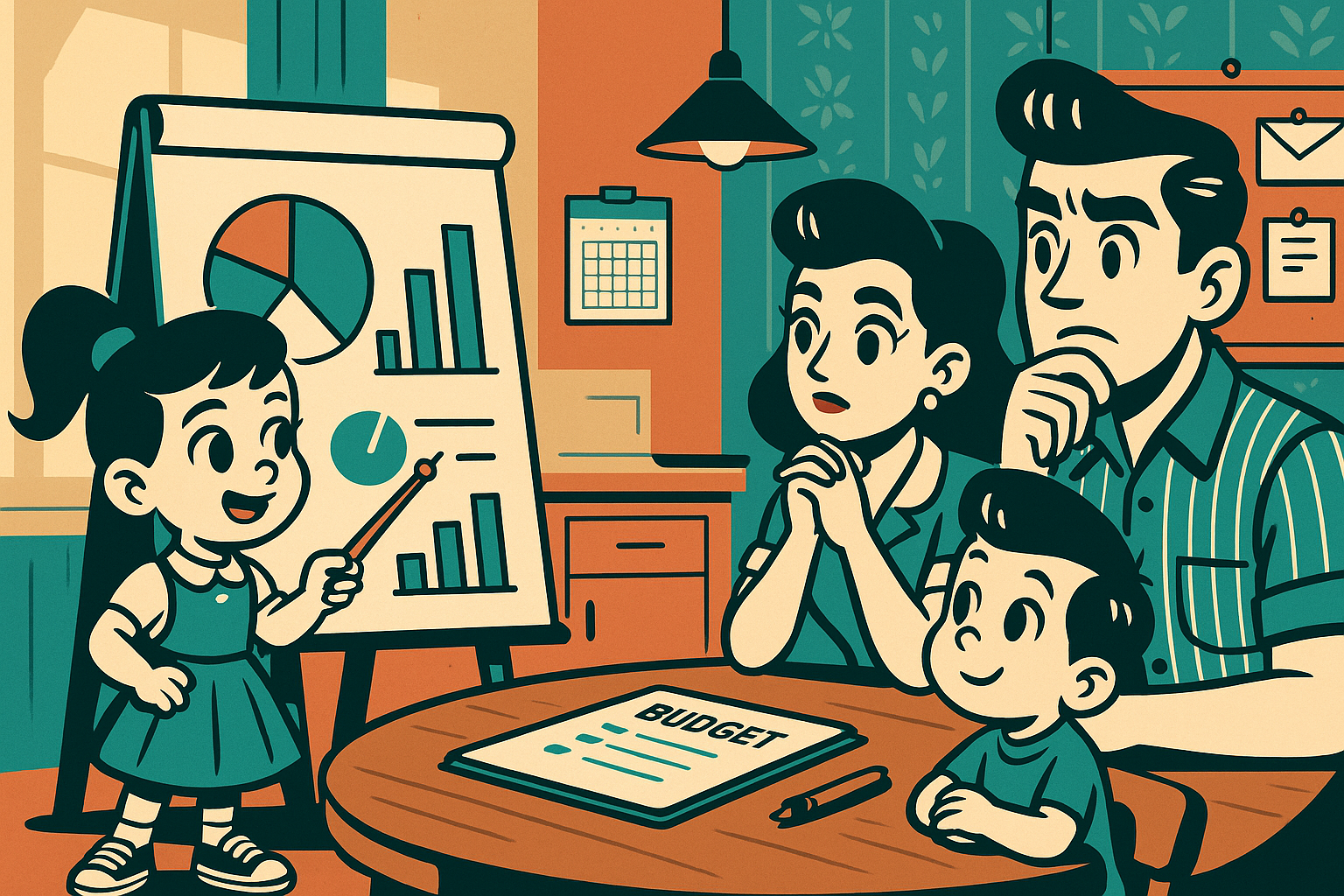 Mascots working a budget plan