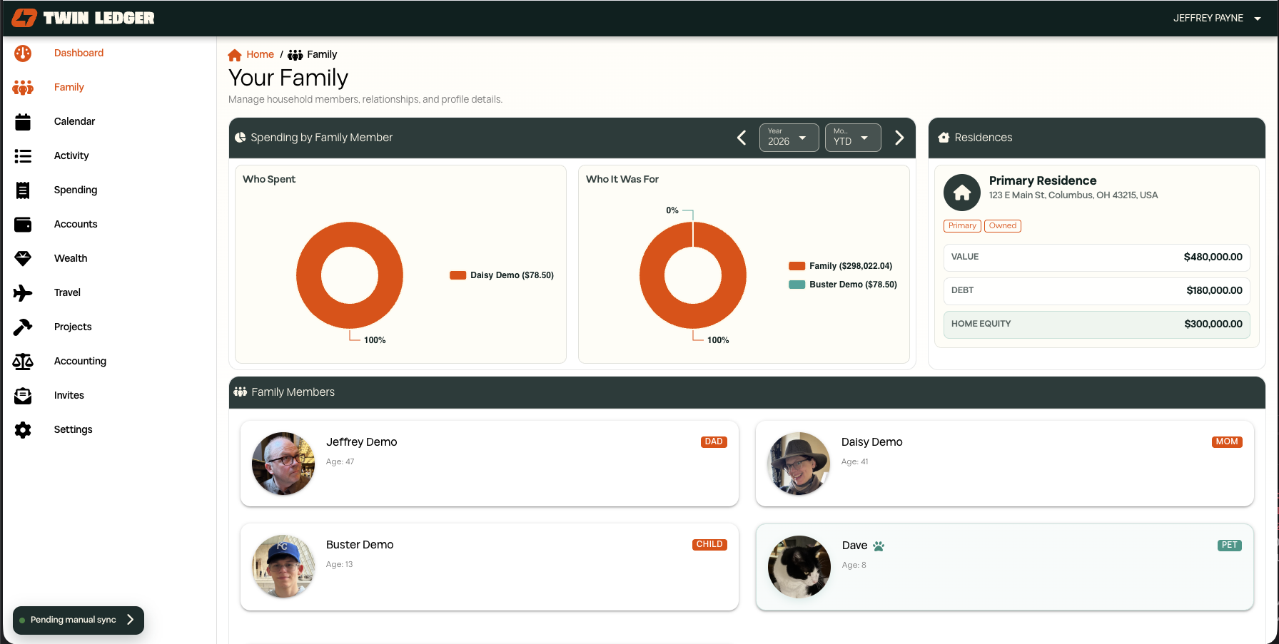 Twin Ledger household dashboard